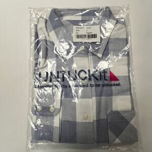 UNTUCKit Womens Volnay Button Down Blue, Grey White Plaid L Sleeve Size 4NWOT